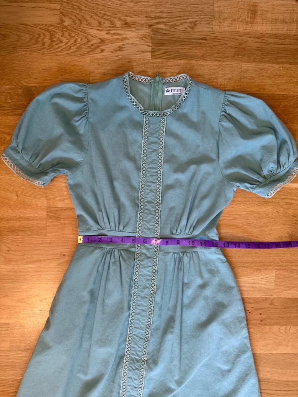 Sage Green Puff Sleeve Cottagecore Midi Dress Small - Picture 6 of 9